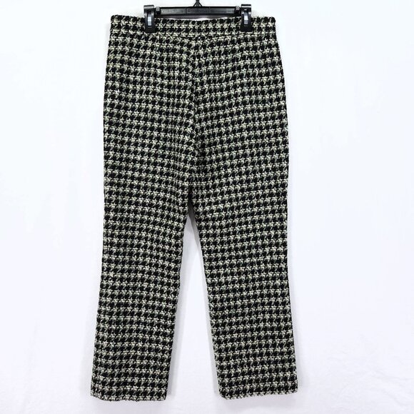 Zara Textured Tweed Houndstooth Pants Size Medium Cropped Trousers Plaid - Picture 3 of 16